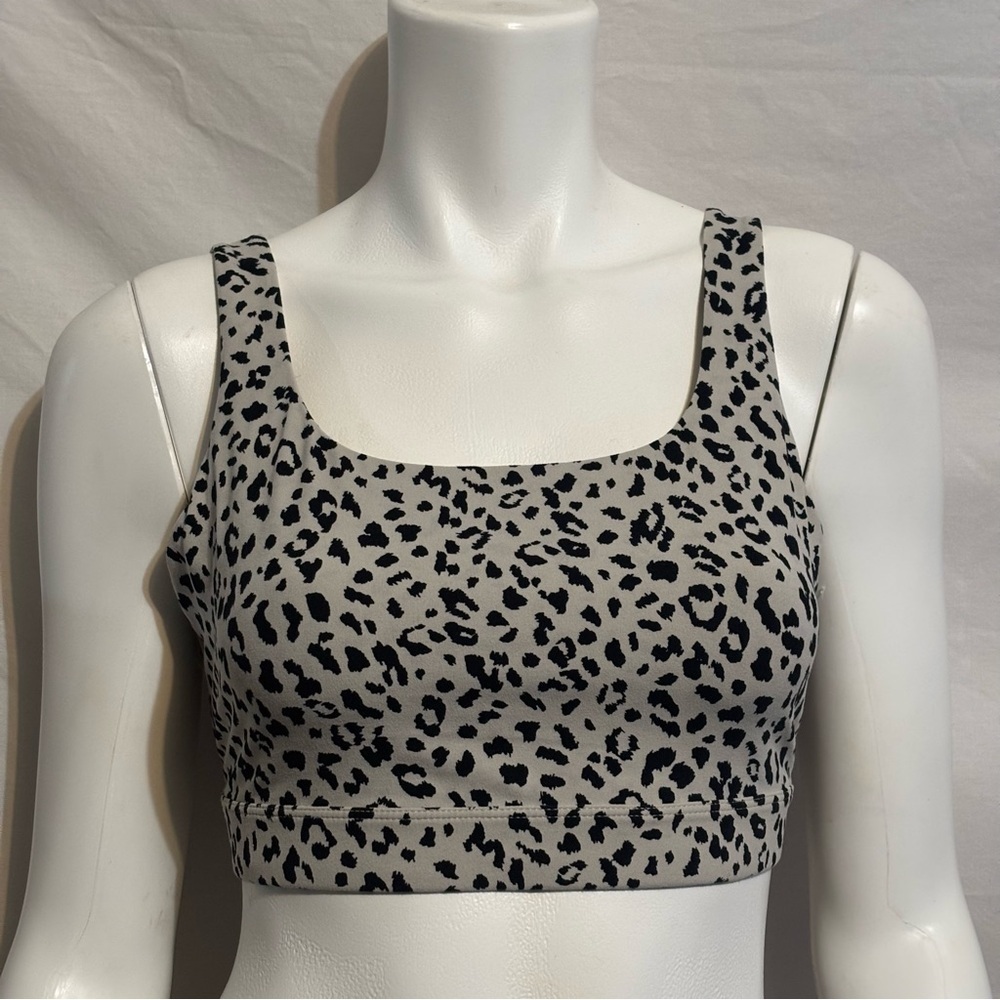 Athleta Sports Bra Womens  White Strappy Animal Chetah Leopard Print Gym Sz M